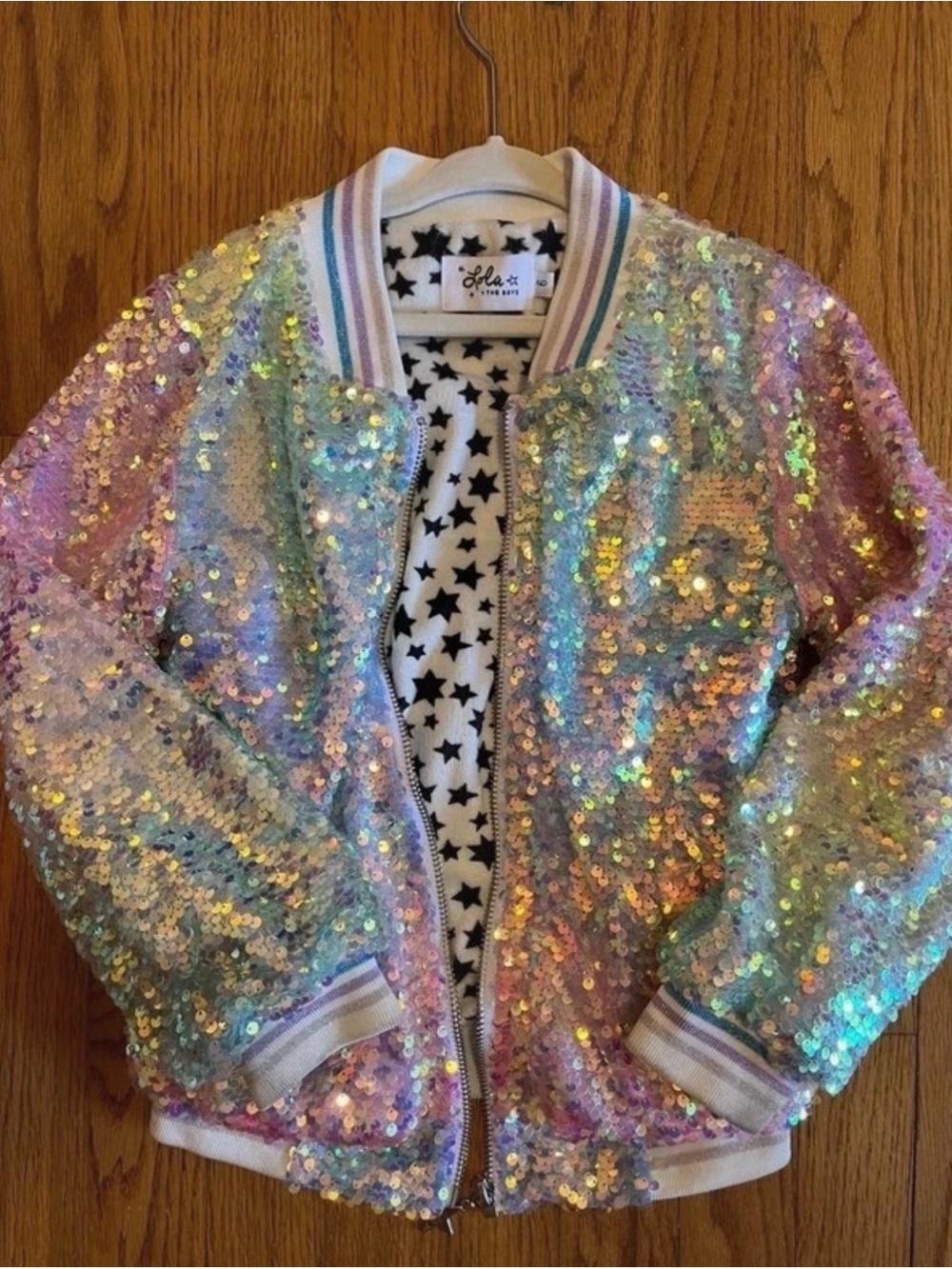 Lola + the boys icy ombré sequin bomber jacket size 6